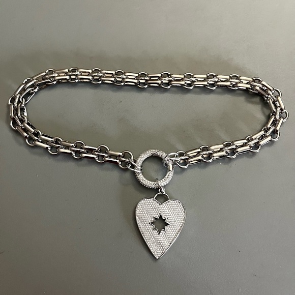 Two looks stainless steel choker heart necklace cz rhinestones boho st valentine - Picture 8 of 16